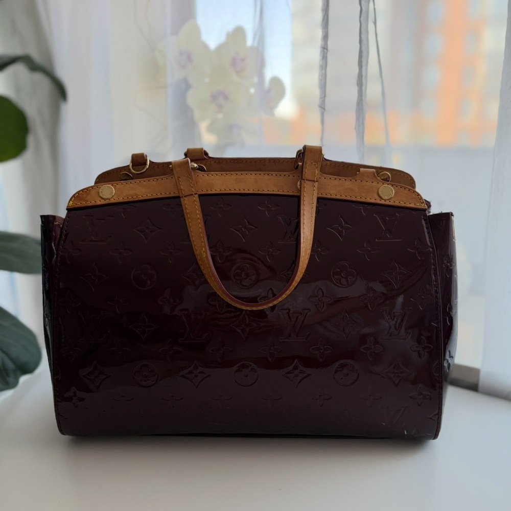 Louis Vuitton Burgundy Vernis Satchel with Natural Vachetta Trim